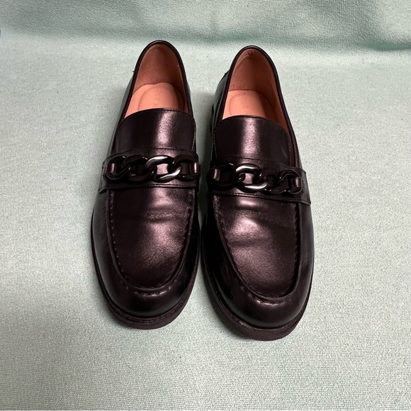 Cole Haan Shoes - Cole Haan Stassi slip on Black Leather Loafers chunky chain hardware comfort